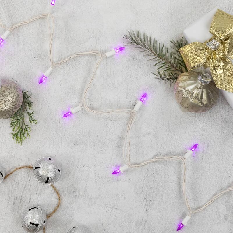 50-Count Purple LED Mini Christmas Lights, 16.25 ft White Wire