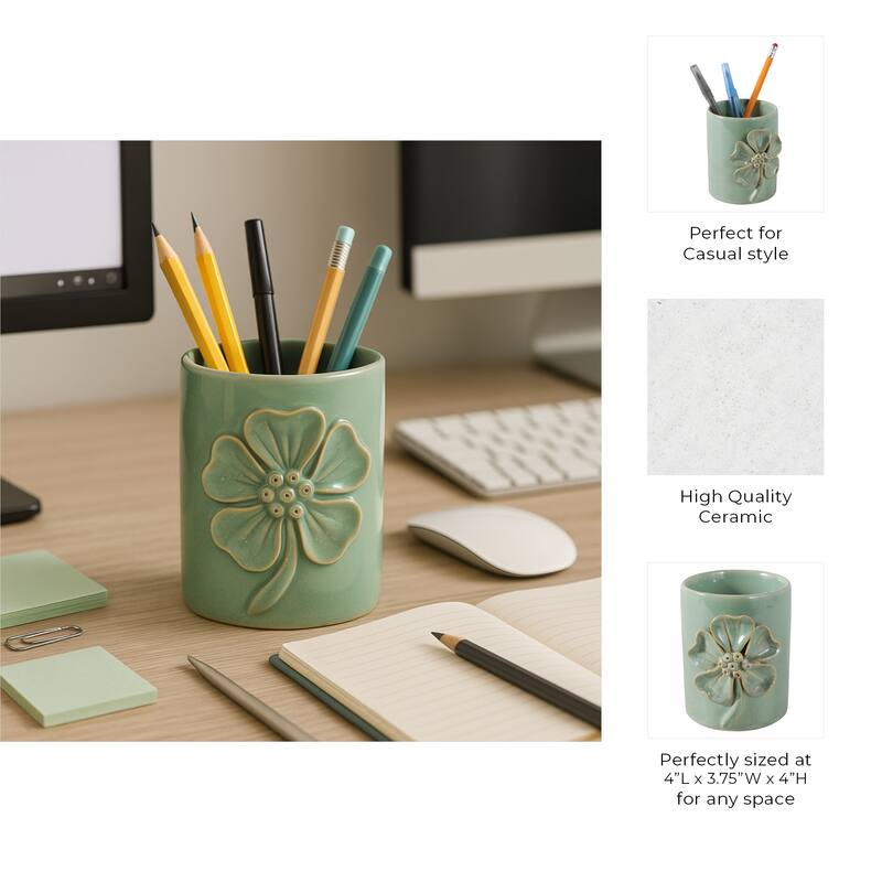 Ceramic Cute Pencil Cup Decorative Flower Office Desk Accessory