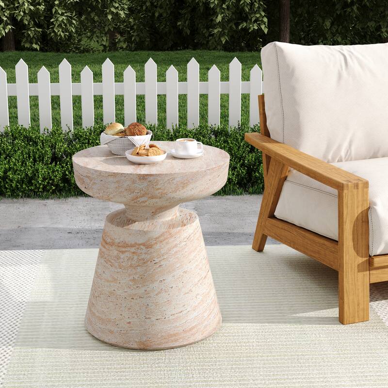 Outdoor Indoor Lightweight Concrete Side Table, Travertine Finish - 20.72 - 20.72