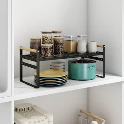 2-Tier Kitchen Countertop Shelf, Freestanding Spice Rack Adjustable Height Storage Organiser, Black