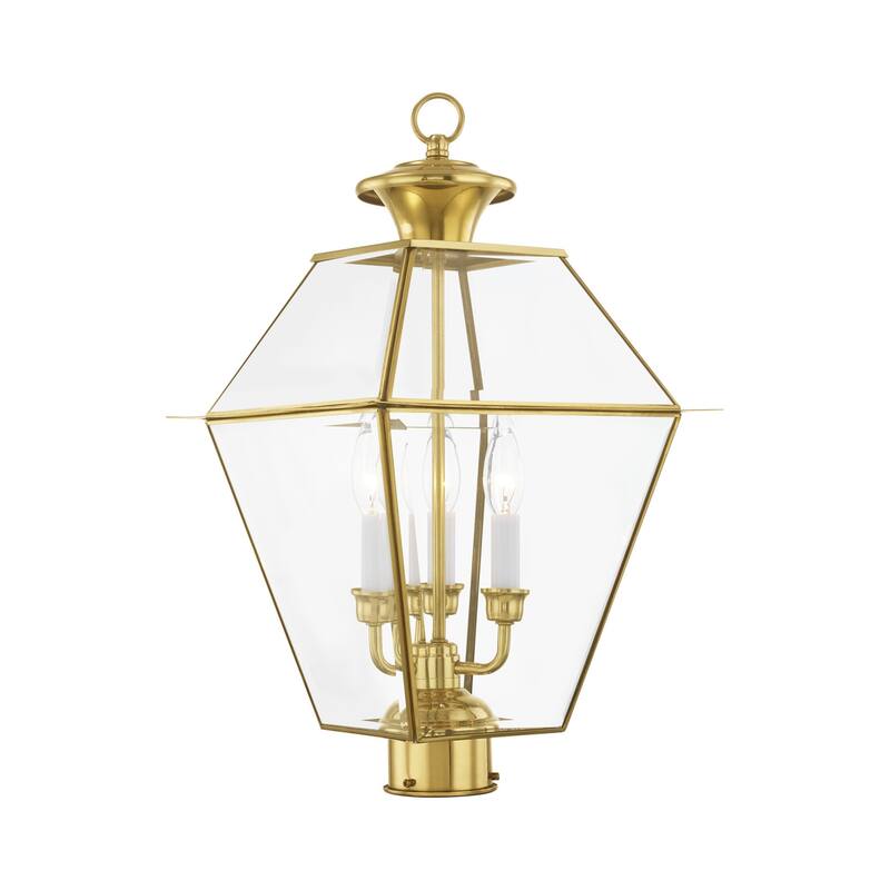 Livex Lighting Westover 3 Light 22" High Outdoor Single Head Post - Polished Brass