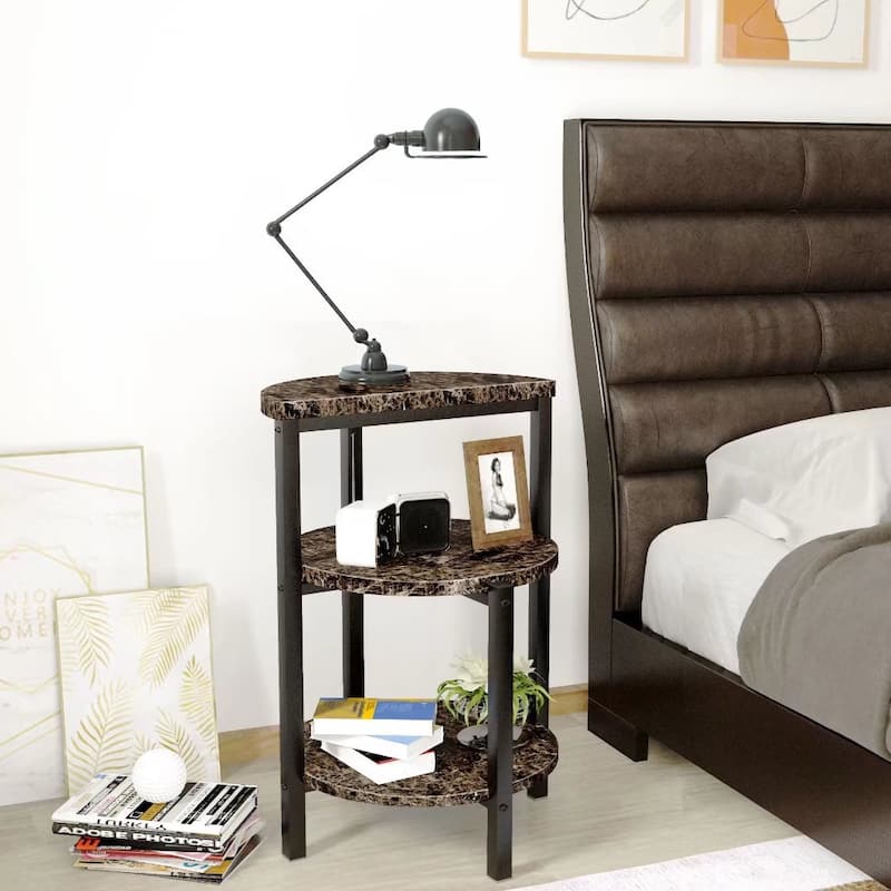 Modern 3 Tier End Table with Marble Tabletop