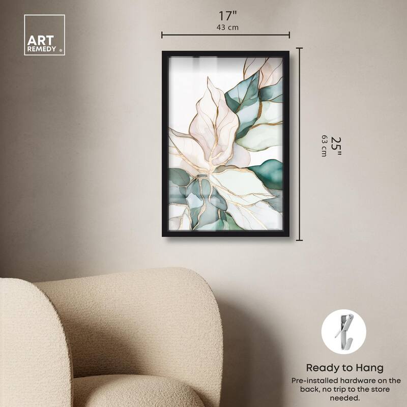 Pastel Leaves with Gold II Shadowbox by Art Remedy