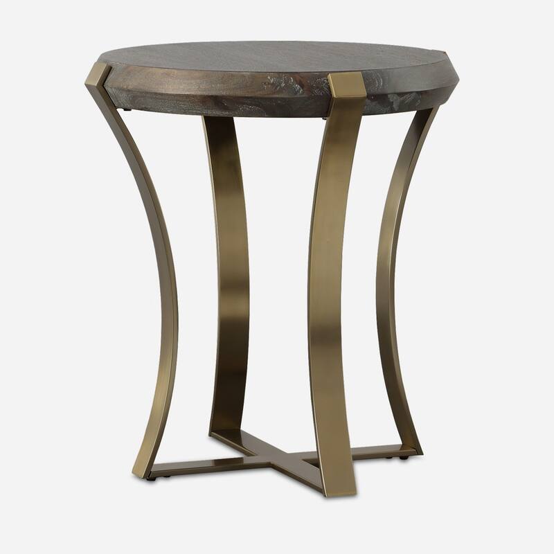 Wooden Side Table with Curved Legs - 24" - Walnut Brown and Brass
