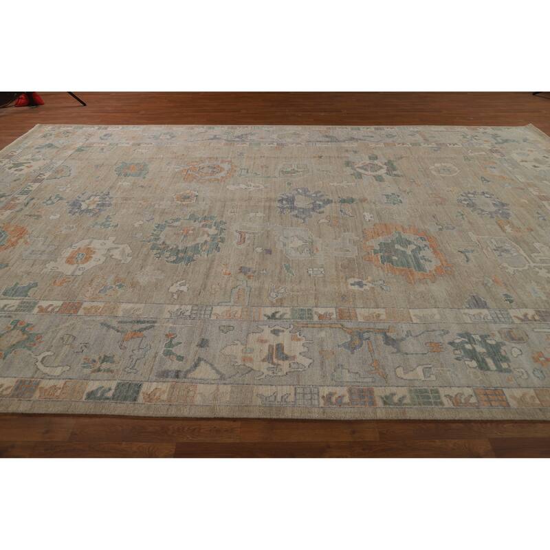 Vegetable Dye Oushak Turkish Large Rug Hand-Knotted Floral Wool Carpet - 9'11"x 14'8"