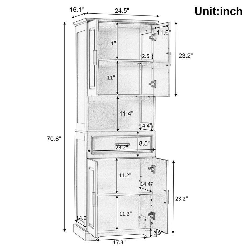 Tall Bathroom Storage Cabinet with 4 Doors and 1 Drawer, Freestanding Bathroom Floor Cabinet w/Open Storage & Adjustable Shelves