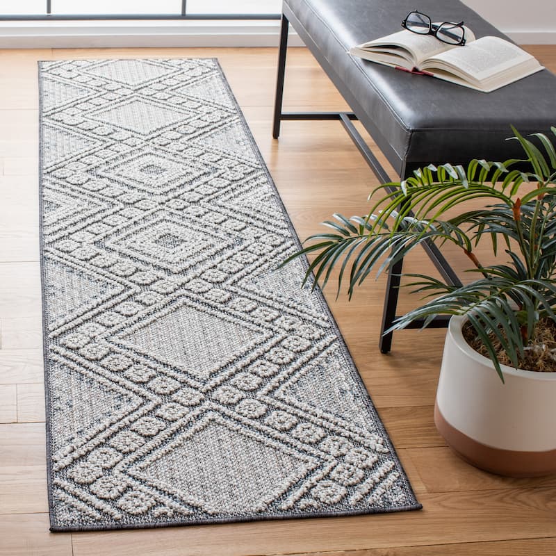 SAFAVIEH Global Sinaida Moroccan Indoor/ Outdoor Waterproof Patio Backyard - 2' 2" x 8' - Grey/Ivory - Runner