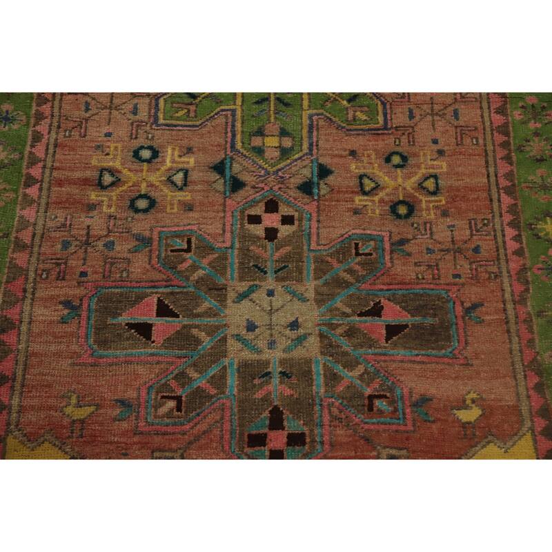 Hand Knotted Oriental 100% Wool Carpet Traditional Geometric Oranges & Rust Ardebil Runner Rug - 9' 10'' X 3' 3''