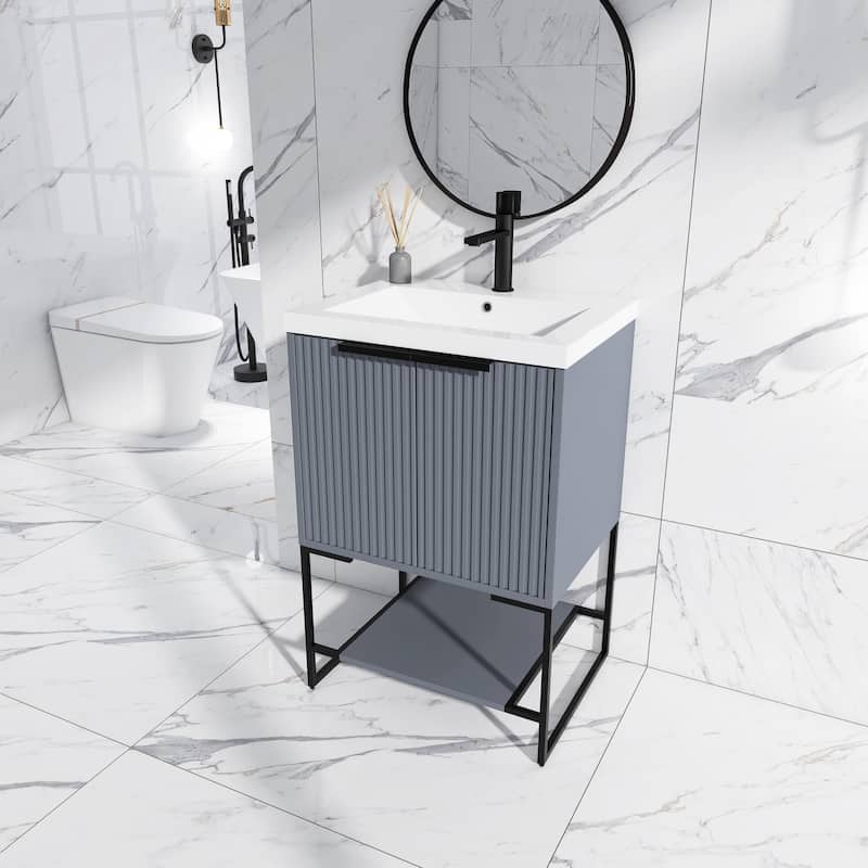 24"/30" Plywood Freestanding Bathroom Vanity Set with White Sink