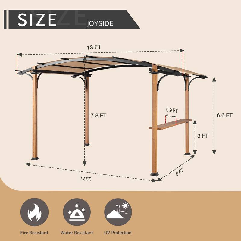 Cozywor 8.5 ft. x 13 ft. Outdoor Patio Metal Pergola with Shade Canopy