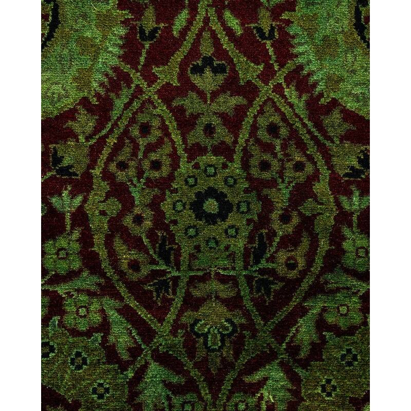Overton Handknotted Wool Contemporary Overdyed Green Runner