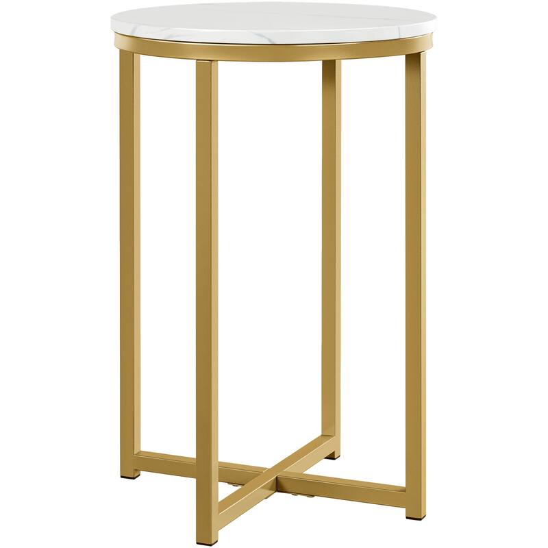 Yaheetech X-Based Faux Marble Side Table Round Tabletop and Metal Legs