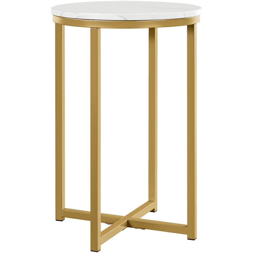 Yaheetech X-Based Faux Marble Side Table Round Tabletop and Metal Legs