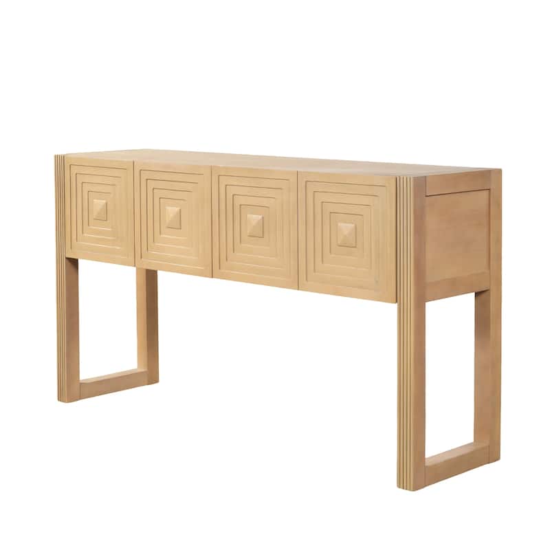 Christopher Knight Home - Modern Geometric Carved Console Table with Soft-Close Drawers & Fluted Legs for Living Room, Hallway