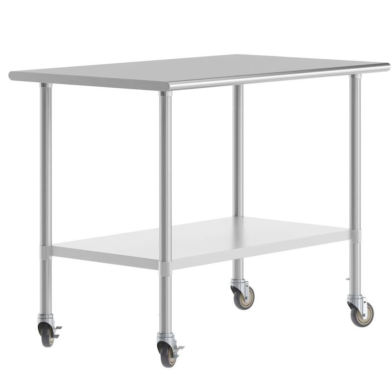 Commercial Stainless Steel 18 Gauge Worktable with Undershelf and Casters - 48" x 30"