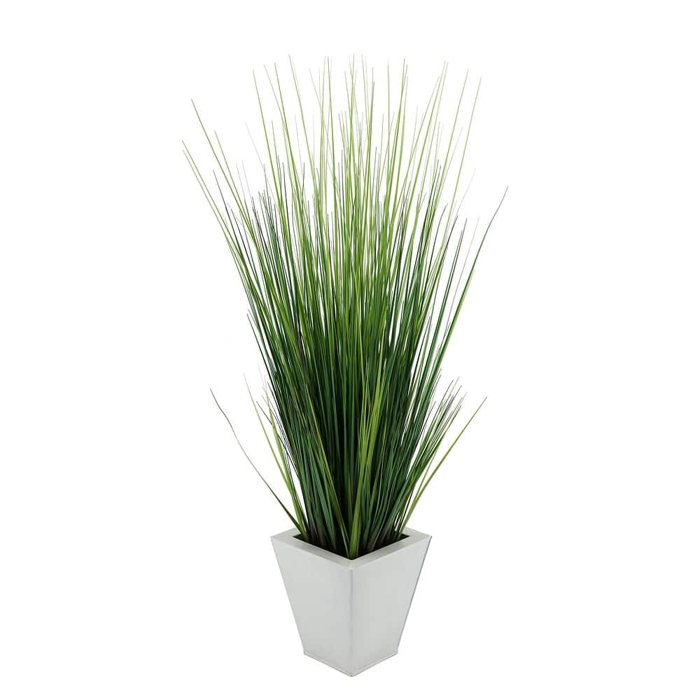 Faux PVC Grass in Square Zinc Planter