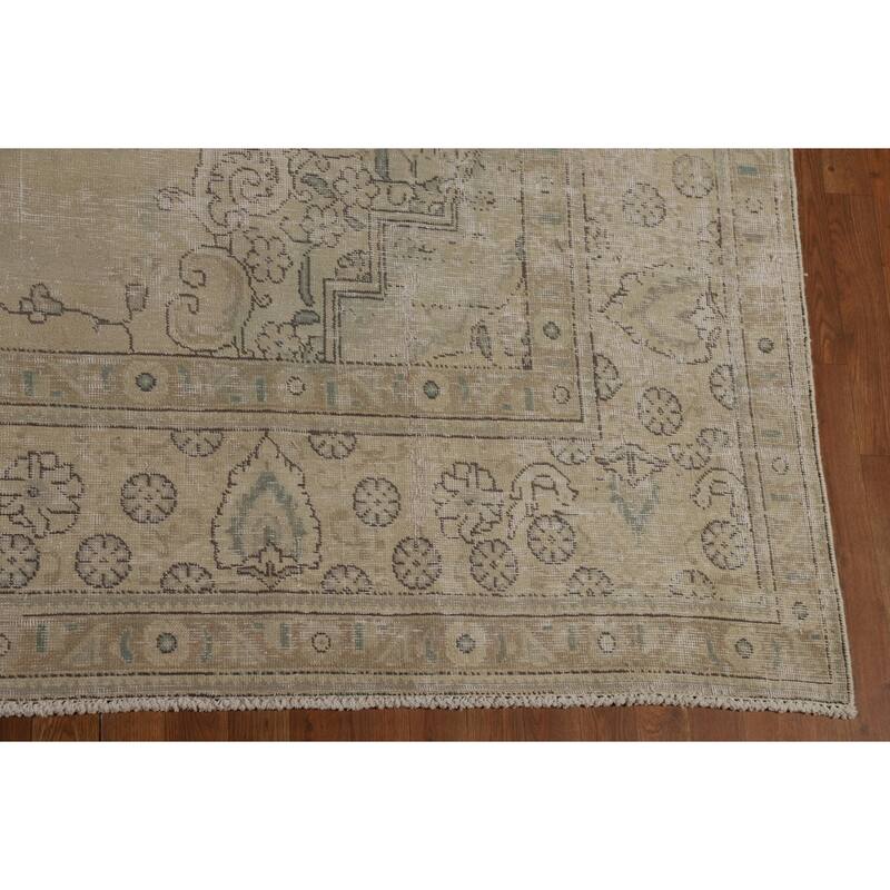 Tabriz Persian Vintage Area Rug Handmade Traditional Beige Wool Carpet - 9'6"x 12'10"