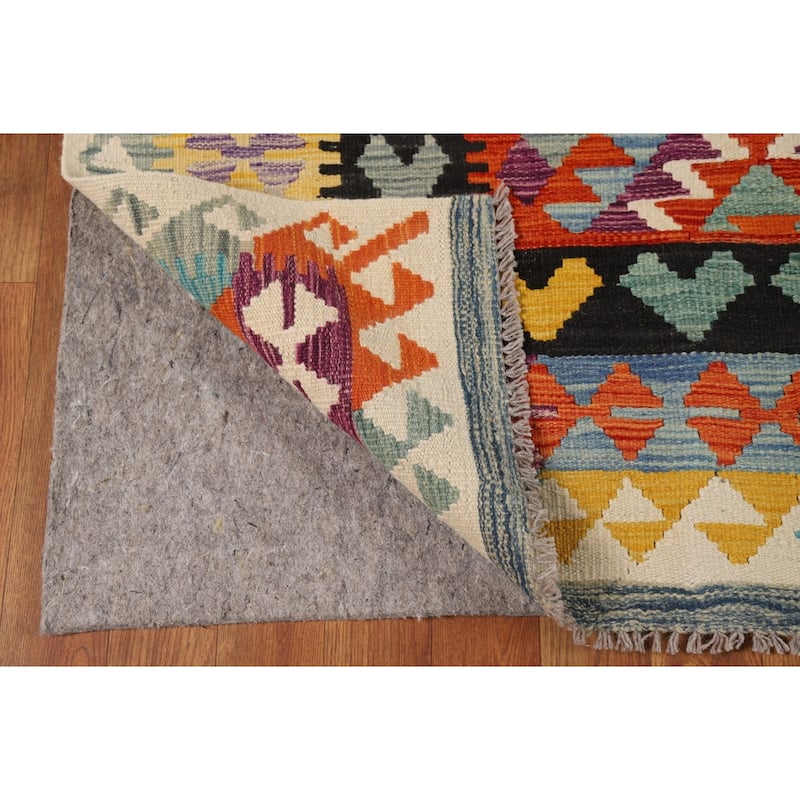 Orange Kilim Area Rug Hand-Woven Geometric Wool Carpet - 8'1" x 11'8"