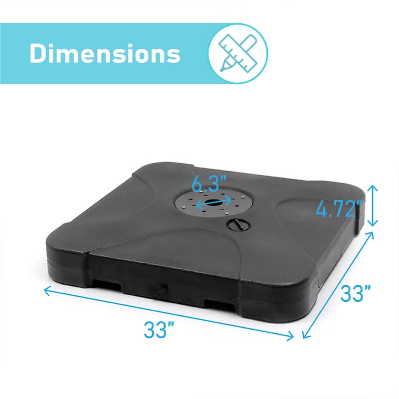 VredHom Heavy Duty Square Fillable Umbrella Base - 33" L x 33" W x 4.72" H