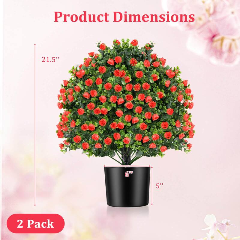 Costway 2 Pack Artificial Rose Topiary Ball Tree Faux Shrub Bushes - Green & Red & Black - See Details