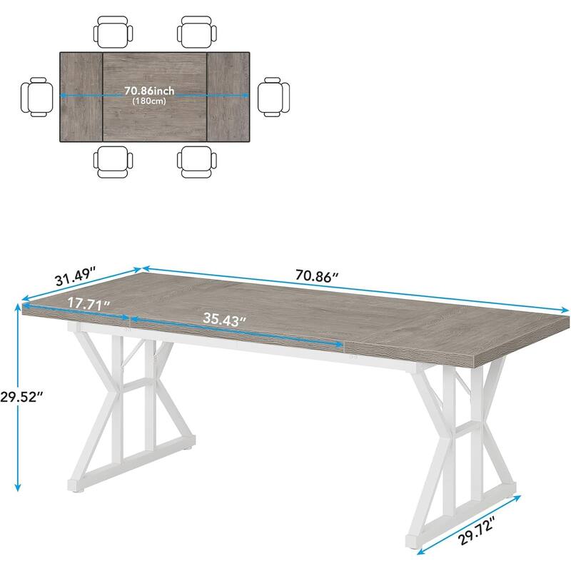 71" Dining Table for 6, Rustic Rectangular Kitchen Table with X-Trestle Metal Legs, Wood Top Dinner Table for Dining Room
