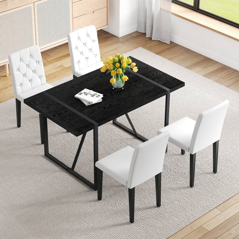 5-Piece Dining Table Set, Kitchen Table with 4 Faux Leather Chairs