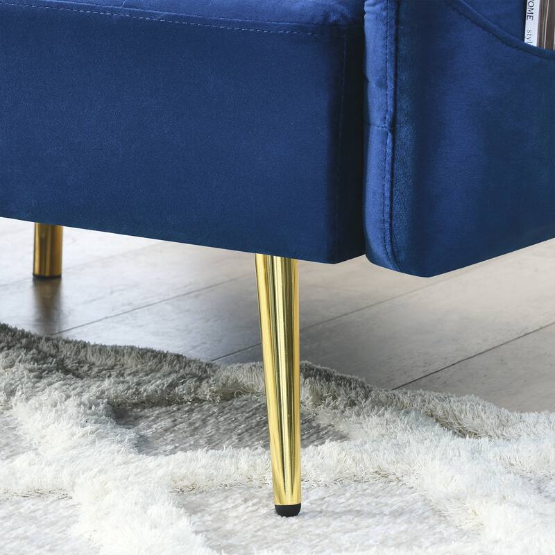 Velvet Futon Sofa Bed with Folded Armrests