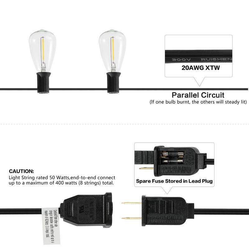JONATHAN Y 10 ft C7 String Lights - 10-Light, Indoor/Outdoor - 10-Light