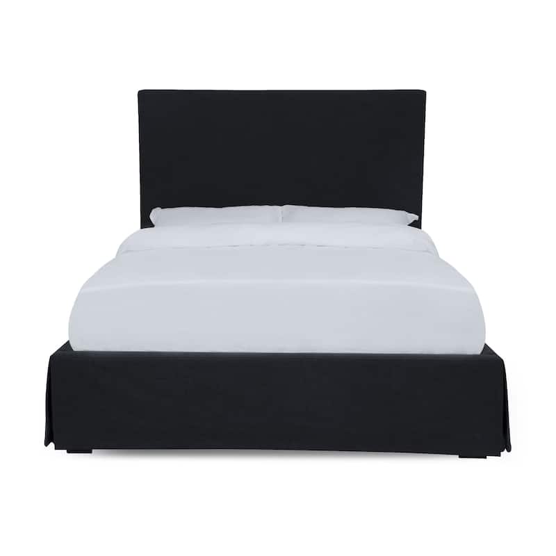Cove Upholstered California King Size Skirted Panel Bed with Storage, Black