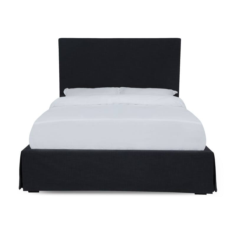 Cove Upholstered Queen Size Skirted Panel Bed with Storage, Black