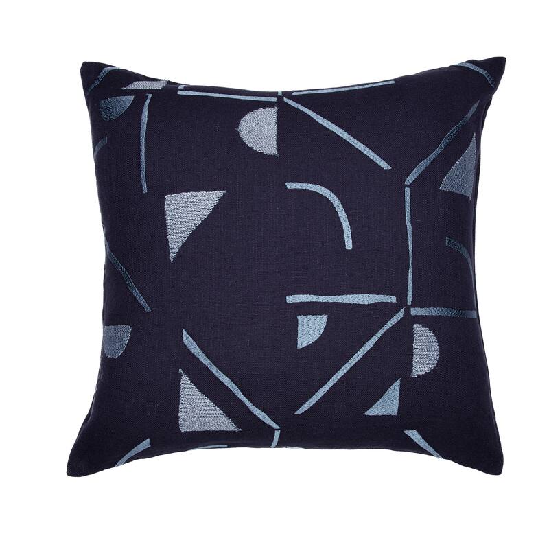 Embroidered Geometric Abstract Square Throw Pillow - 20" - Denim Blue