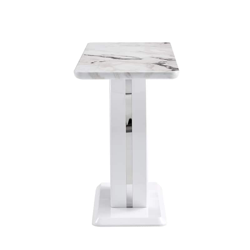 Roomfitters Glossy White Rectangular Bar Table for Living Room, Entryway, Balcony or Office Space, White