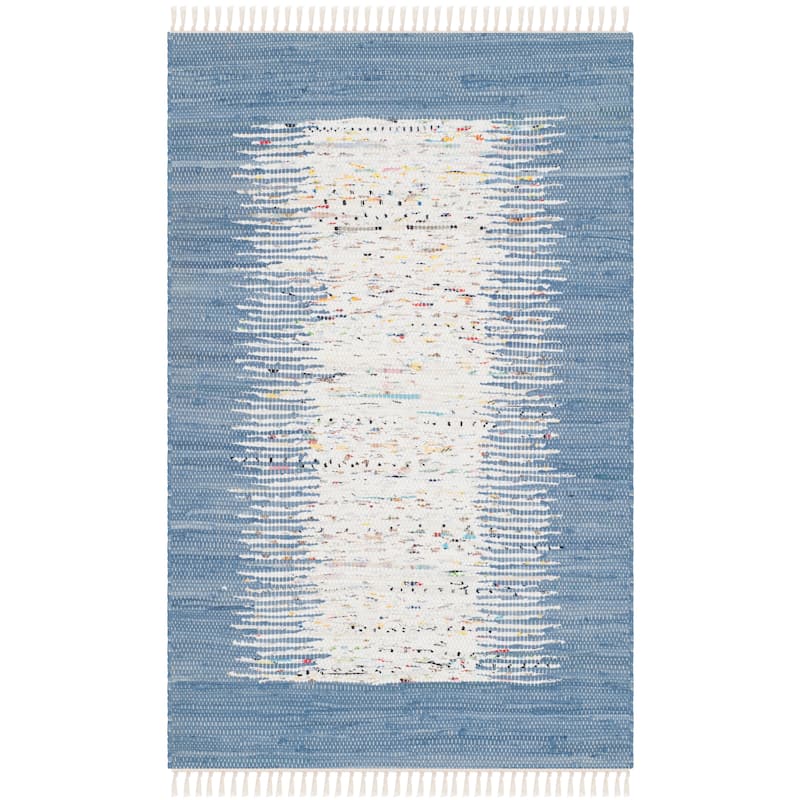 SAFAVIEH Handmade Flatweave Montauk Sidney Cotton Rug - 2'6" x 4' - Ivory/Dark Blue