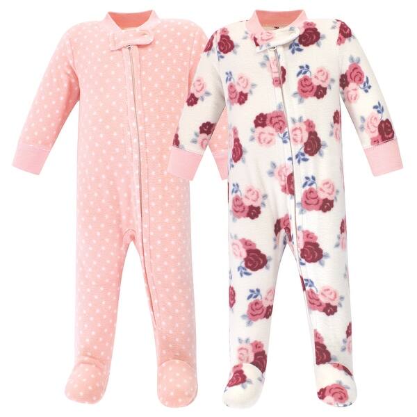 slide 1 of 1, Hudson Baby Infant Girl Fleece Zipper Sleep and Play 2pk, Floral 0-3 Months - Floral