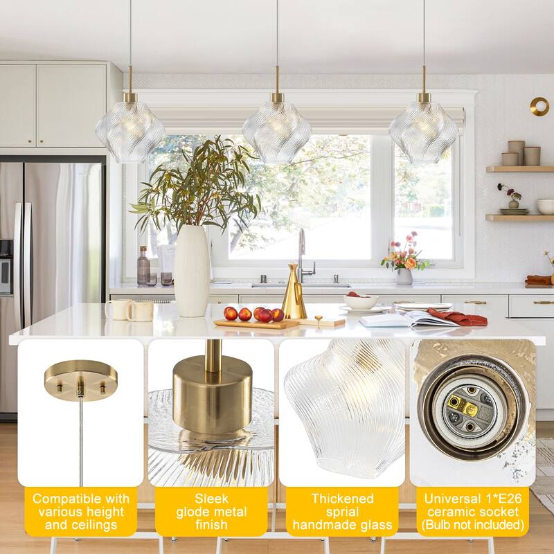 Modern Gold Kitchen Island Pendant Light with Clear Glass Shade - Dia.11.42-in