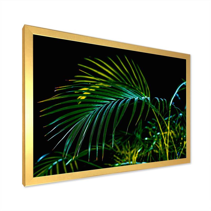 Designart "Abstract Tropical Green Palm Leaves" Tropical Framed Art Print