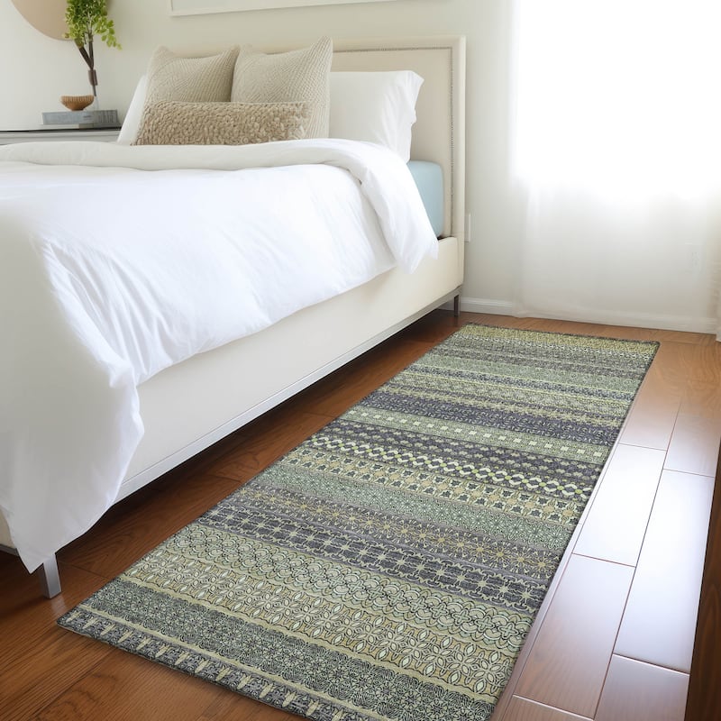 Machine Washable Indoor/ Outdoor Moroccan Stripes Chantille Rug - Sage - 2'3" x 7'6"