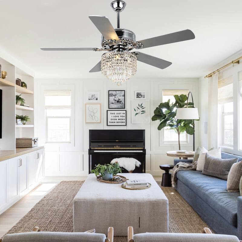 52" Modern Indoor Reversible Crystal Drum Ceiling Fan with Remote Control and Light Kit 6-speed DC Motor