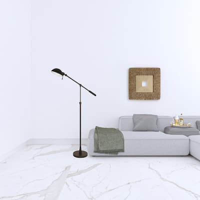 HomeRoots 61" Black Adjustable Swing Arm Floor Lamp With Black Cone Shade - Adjustable from 55" to 61" Tall