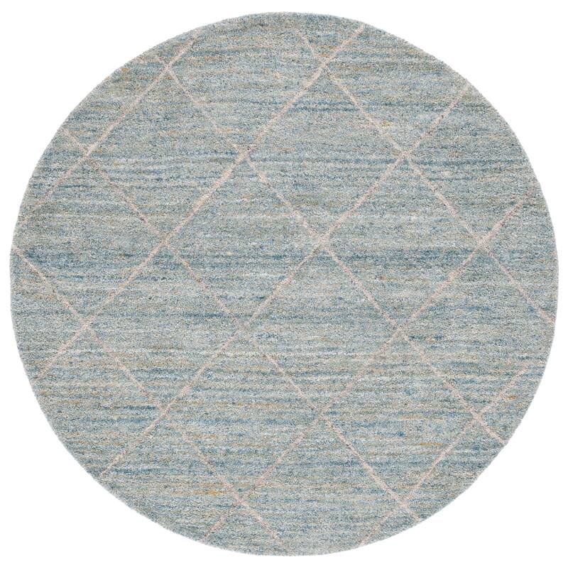SAFAVIEH Handmade Himalaya Fretwork Trellis Wool Rug - 6' Round - Blue