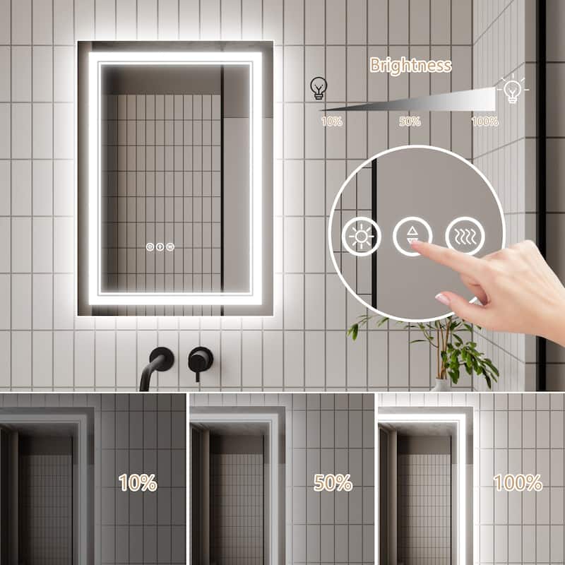 Rectangle Frameless Anti-Fog Wall Mounted LED Light Bathroom Vanity Mirror