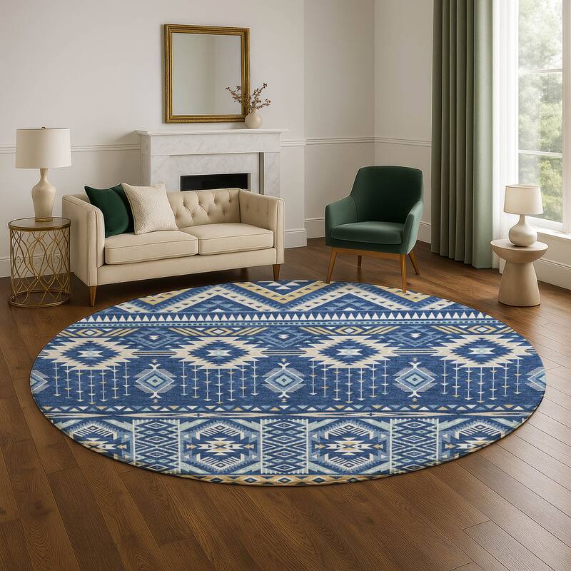 Premium Washable Super Soft Global Inspiration Mayfield Rug - Navy - 8' x 8'