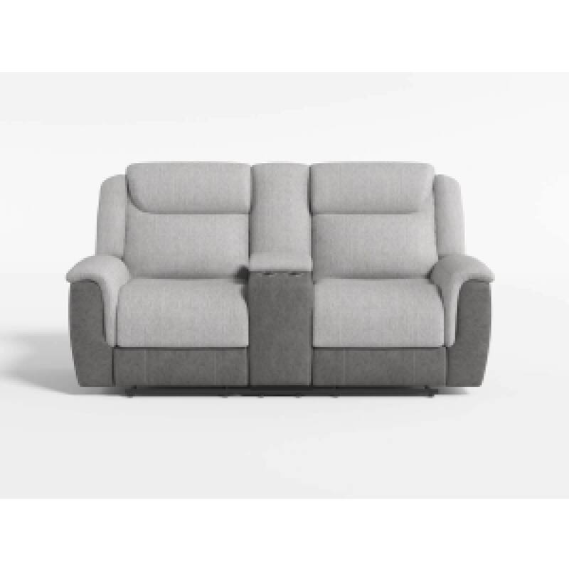 Feo Manual Reclining Loveseat w Console, White Gray Microfiber 76 Inch
