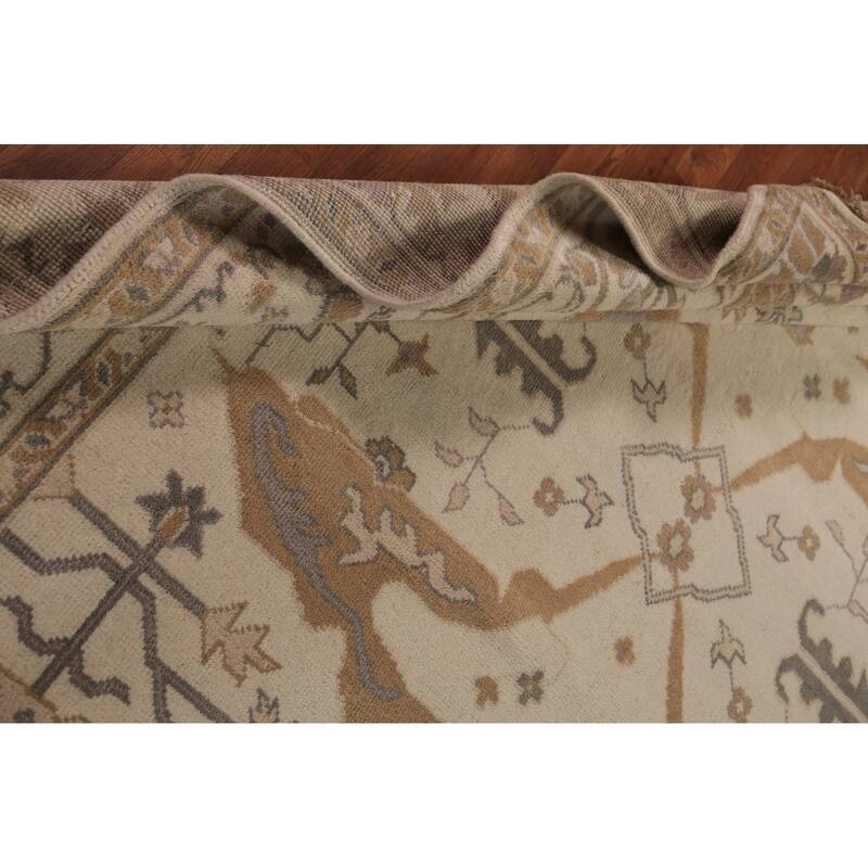 Earth Tone Oushak Indian Large Rug Hand-Knotted Wool Carpet - 7'11"x 15'8"