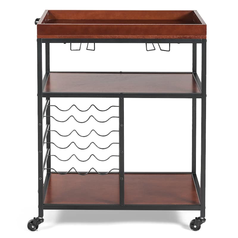 3 Tier Storage Bar Serving Cart with Wine Rack - 28" x 18" x 36.5" (L x W x H)