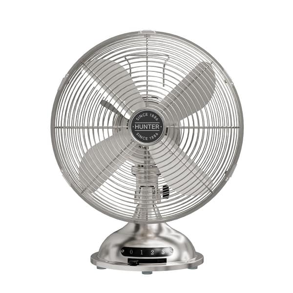 slide 2 of 18, Hunter Classic 12" Portable Desk/ Table Fan - 3 speeds, Oscillating - Office, Fitness Room, Bedroom Silver/Grey