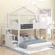 preview thumbnail 1 of 7, Twin Over Full House Bunk Bed with Storage Staircase and Blackboard, Wood Bunkbed Frame with Guardrail and Window for Kids Teens White