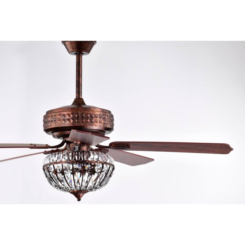 Violette 52 Inch Antique Copper Finish Crystal Ceiling Fan with Remote