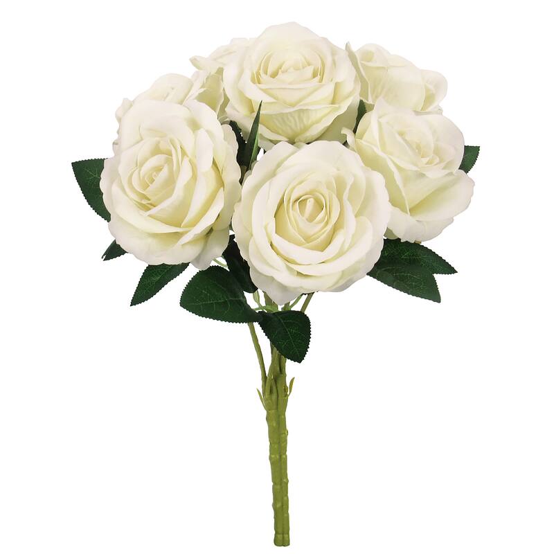 Set of 2 Ivory Artificial Velvet Rose Flower Stem Bush Bouquet 16in - 16" L x 11" W x 11" DP
