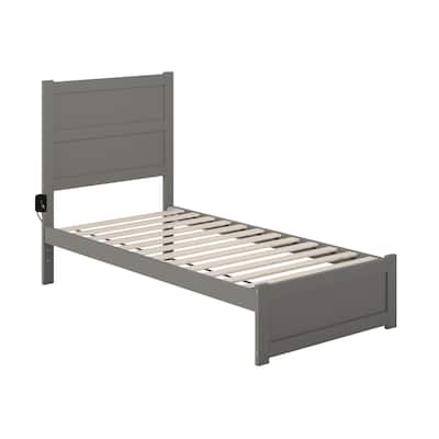 Twin Bed With Footboard - Grey Platform Bed Frame - Modern Wood Slat Support